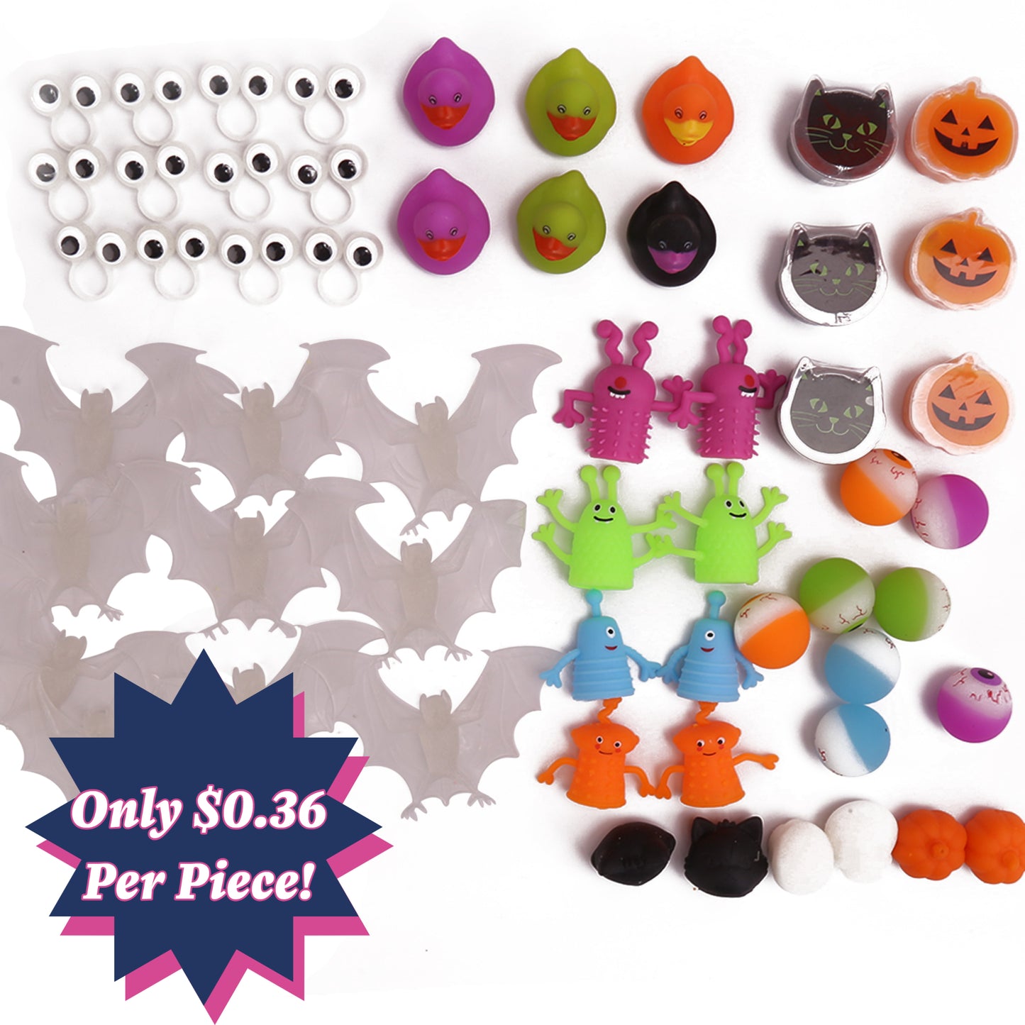 Halloween Large Novelty Toys Glow In The Dark  Value Bundle, 56 Pcs