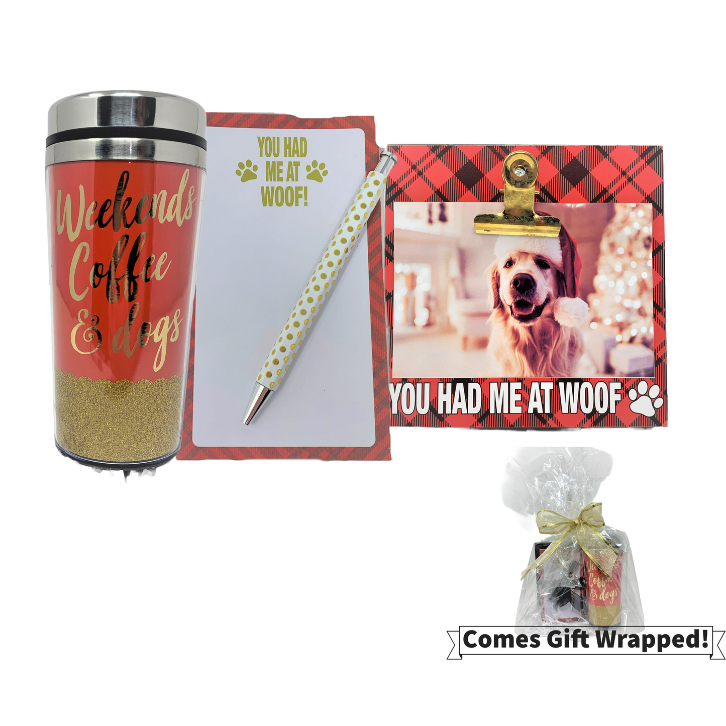 Cheep N Cheerful Dog Mom Gift Bundle, Appreciation Gift, Coffee Tumbler, Doggy Photo Clip Frame, Note Pad and Pen