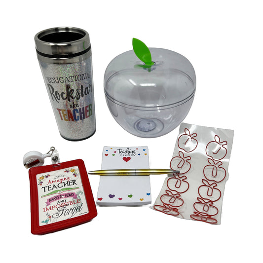 Teacher Appreciation Apple Container Stationary Set and Coffee Tumbler Giftable