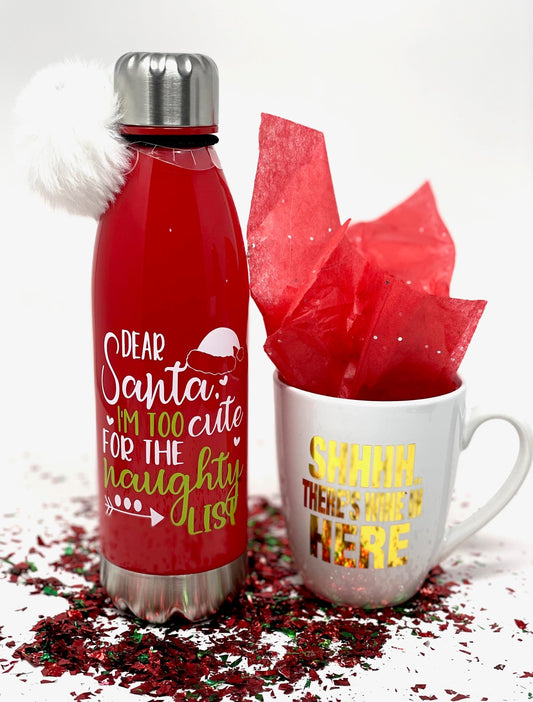 Dear Santa Too Cute Bottle Tumbler and Coffee Mug Giftset