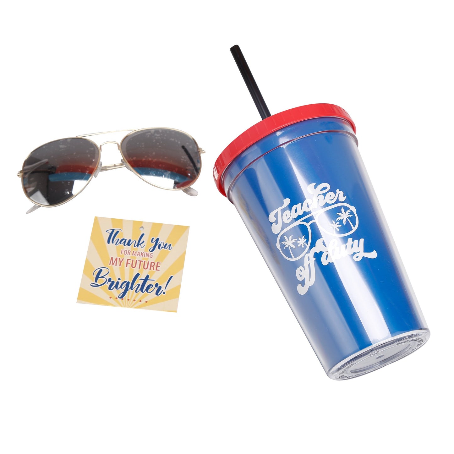 "Teacher Off Duty" Tumbler with AVIATOR Sunglasses